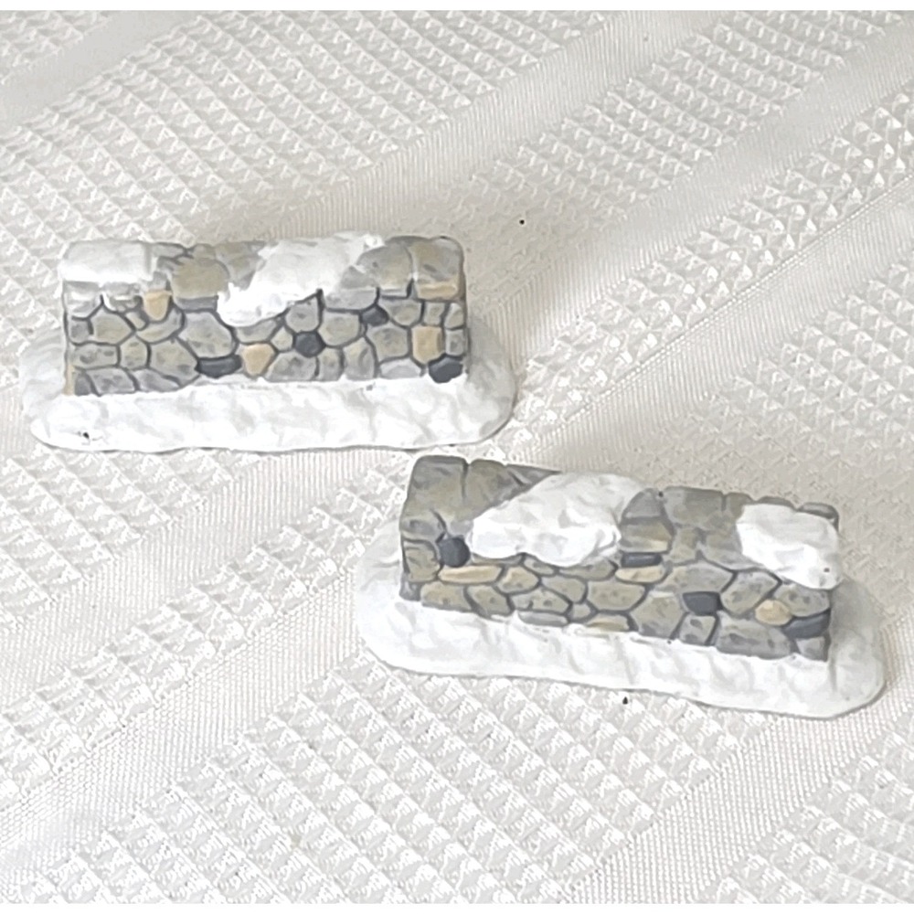 Christmas Village Snowy Stone Wall Porcelain 2 Segments 1.25" x 3" Winter